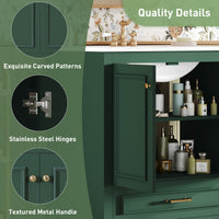 VanityFus 30.5-in Green Single Sink Bathroom Vanity with Ceramic Top Undermount 2 Soft-Closing Doors 1 Drawer Adjustable Shelves