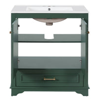VanityFus 30.5-in Green Single Sink Bathroom Vanity with Ceramic Top Undermount 2 Soft-Closing Doors 1 Drawer Adjustable Shelves