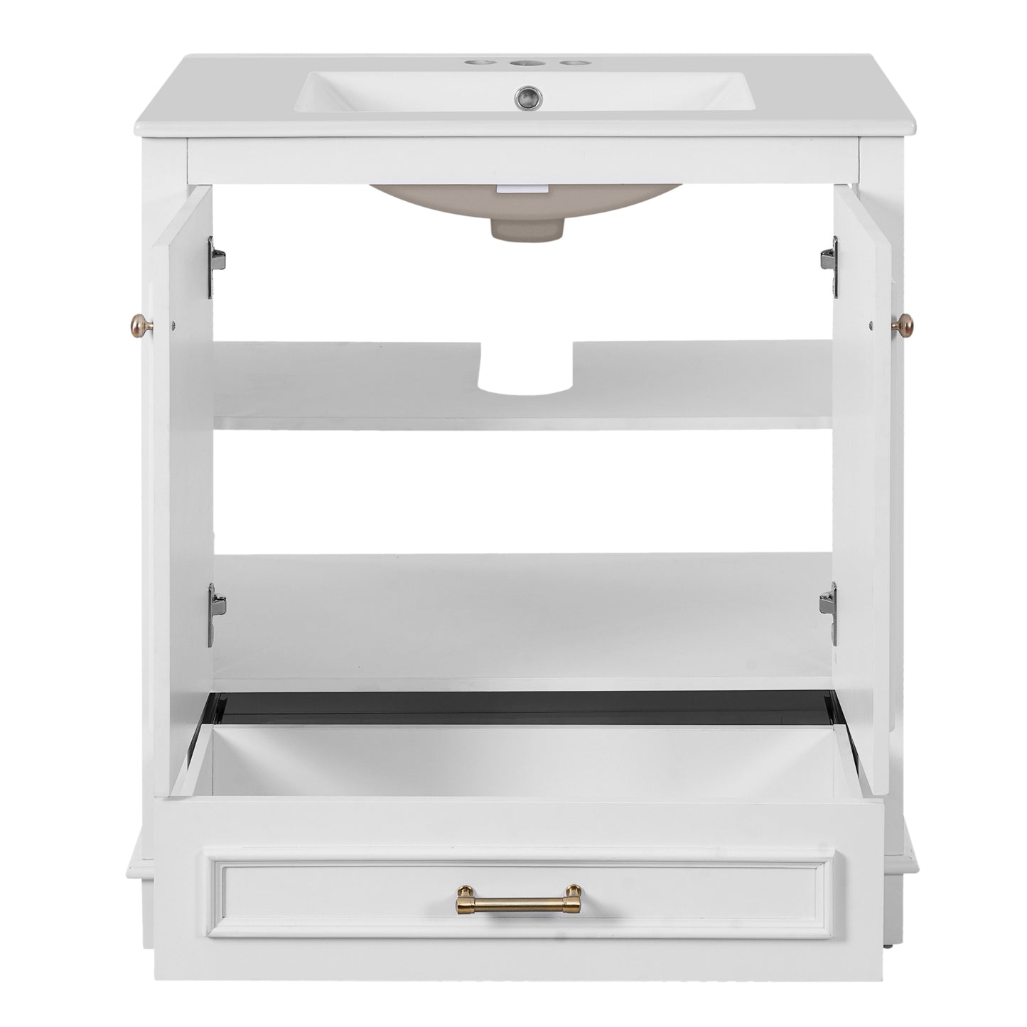 VanityFus 30.5-in White Single Sink Bathroom Vanity with Ceramic Top Undermount 2 Soft-Closing Doors 1 Drawer Adjustable Shelves