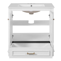 VanityFus 30.5-in White Single Sink Bathroom Vanity with Ceramic Top Undermount 2 Soft-Closing Doors 1 Drawer Adjustable Shelves
