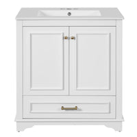 VanityFus 30.5-in White Single Sink Bathroom Vanity with Ceramic Top Undermount 2 Soft-Closing Doors 1 Drawer Adjustable Shelves