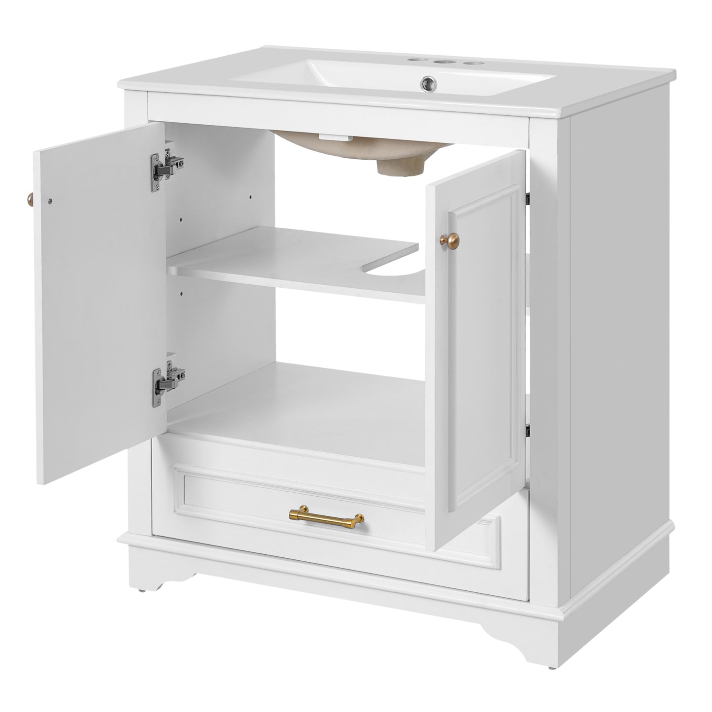 VanityFus 30.5-in White Single Sink Bathroom Vanity with Ceramic Top Undermount 2 Soft-Closing Doors 1 Drawer Adjustable Shelves