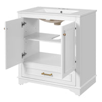 VanityFus 30.5-in White Single Sink Bathroom Vanity with Ceramic Top Undermount 2 Soft-Closing Doors 1 Drawer Adjustable Shelves