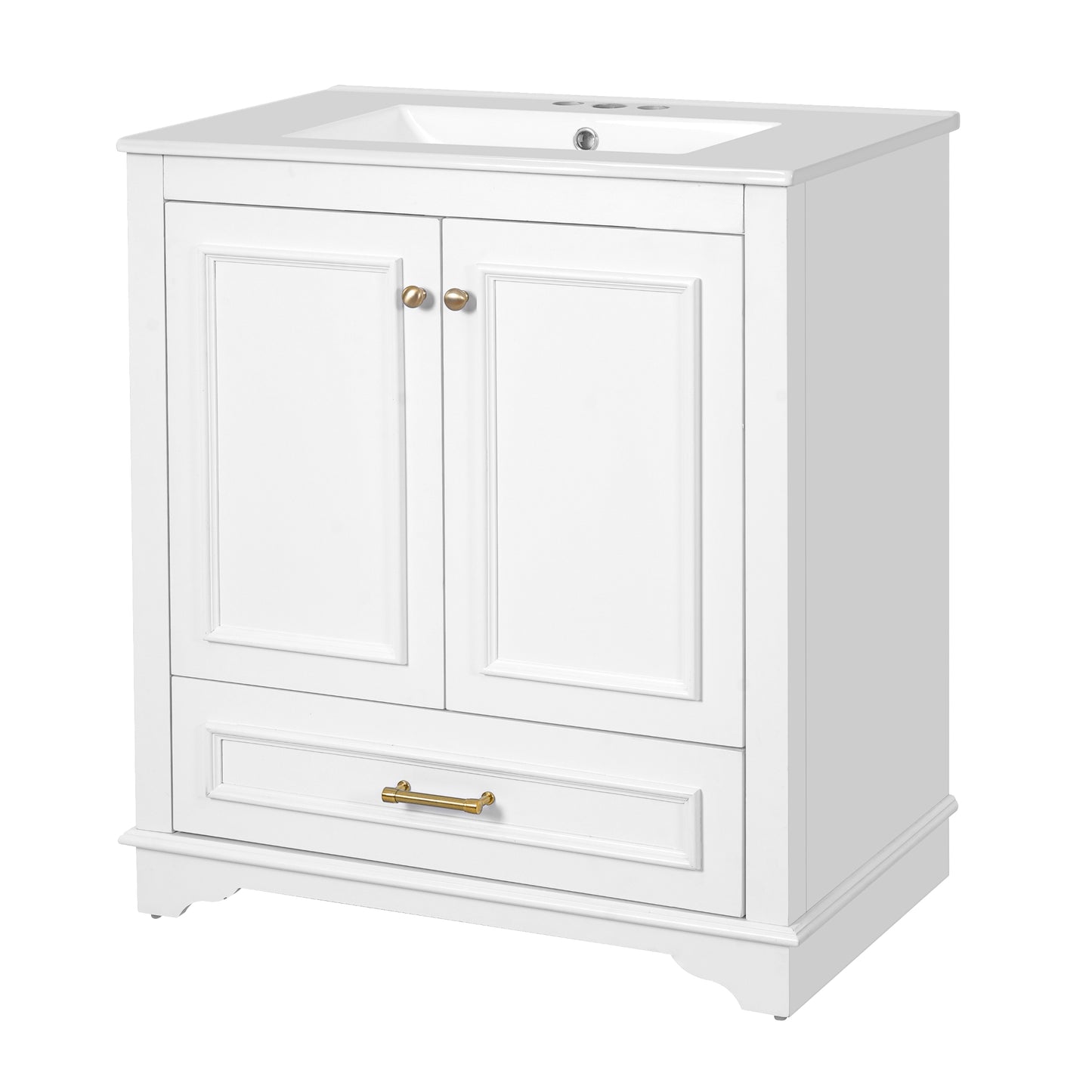 VanityFus 30.5-in White Single Sink Bathroom Vanity with Ceramic Top Undermount 2 Soft-Closing Doors 1 Drawer Adjustable Shelves