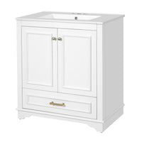 VanityFus 30.5-in White Single Sink Bathroom Vanity with Ceramic Top Undermount 2 Soft-Closing Doors 1 Drawer Adjustable Shelves