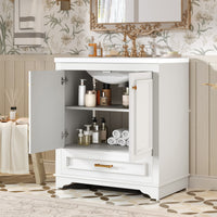 VanityFus 30.5-in White Single Sink Bathroom Vanity with Ceramic Top Undermount 2 Soft-Closing Doors 1 Drawer Adjustable Shelves