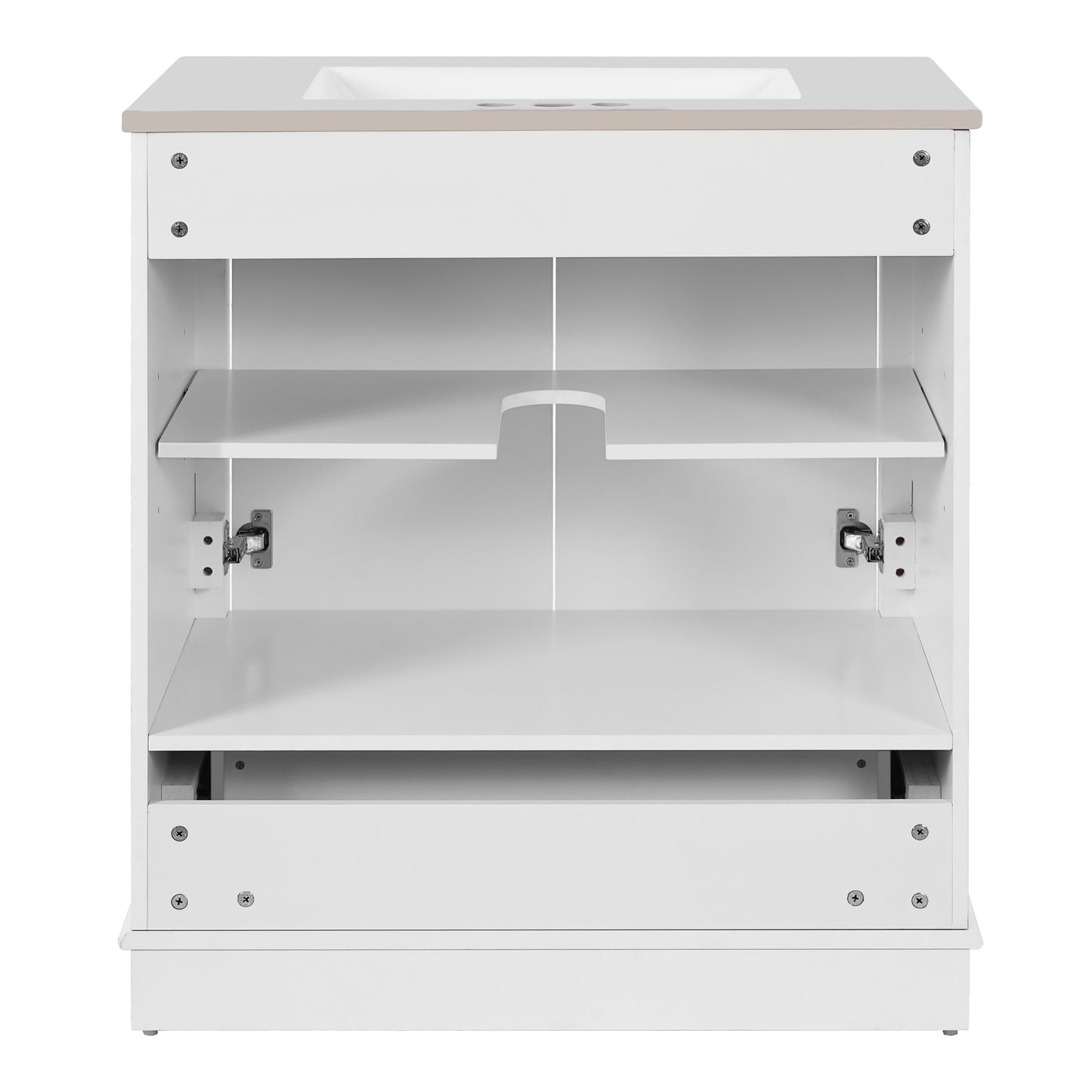 VanityFus 30.5-in White Single Sink Bathroom Vanity with Ceramic Top Undermount 2 Soft-Closing Doors 1 Drawer Adjustable Shelves