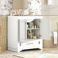 VanityFus 30.5-in White Single Sink Bathroom Vanity with Ceramic Top Undermount 2 Soft-Closing Doors 1 Drawer Adjustable Shelves