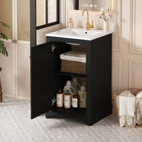 VanityFus 20.1-in Black Bathroom Vanity Undermount Single Sink Combo with 1 Soft Close with Ceramic Top Adjustable Shelves
