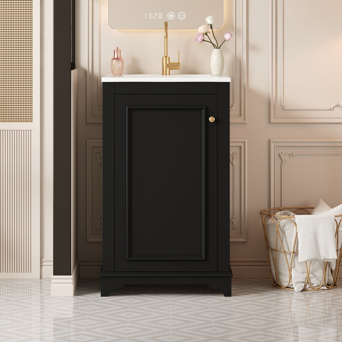 VanityFus 20.1-in Black Bathroom Vanity Undermount Single Sink Combo with 1 Soft Close with Ceramic Top Adjustable Shelves
