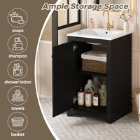 VanityFus 20.1-in Black Bathroom Vanity Undermount Single Sink Combo with 1 Soft Close with Ceramic Top Adjustable Shelves