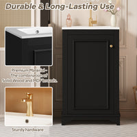 VanityFus 20.1-in Black Bathroom Vanity Undermount Single Sink Combo with 1 Soft Close with Ceramic Top Adjustable Shelves