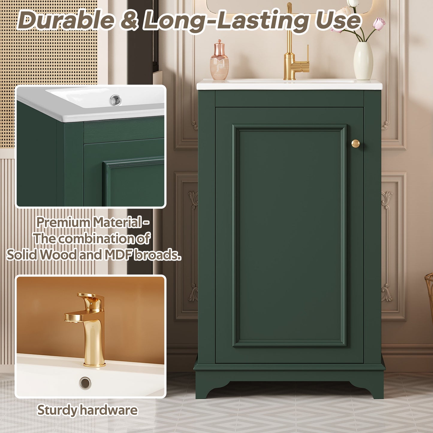 VanityFus 20.1-in Green Bathroom Vanity Undermount Single Sink Combo with 1 Soft Close with Ceramic Top Adjustable Shelves