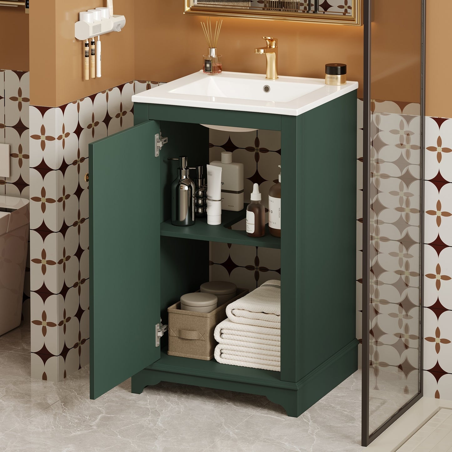 VanityFus 20.1-in Green Bathroom Vanity Undermount Single Sink Combo with 1 Soft Close with Ceramic Top Adjustable Shelves