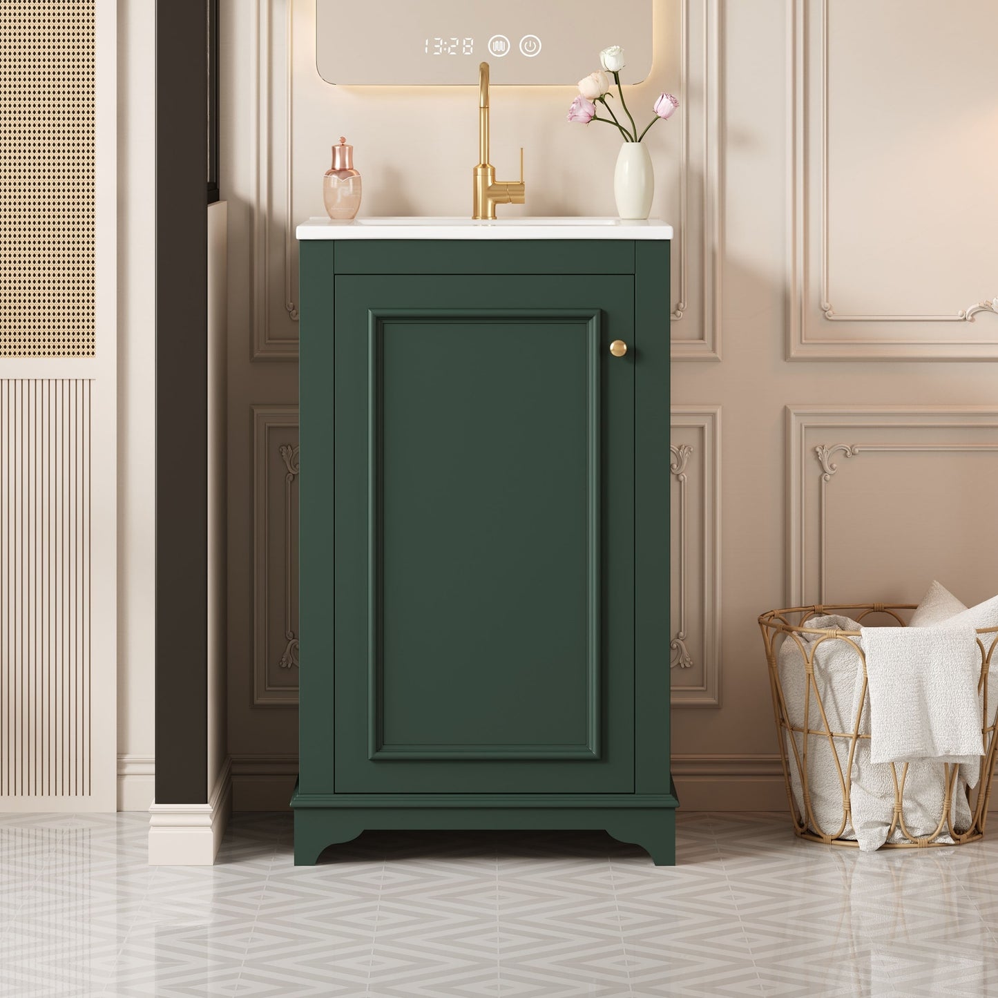 VanityFus 20.1-in Green Bathroom Vanity Undermount Single Sink Combo with 1 Soft Close with Ceramic Top Adjustable Shelves