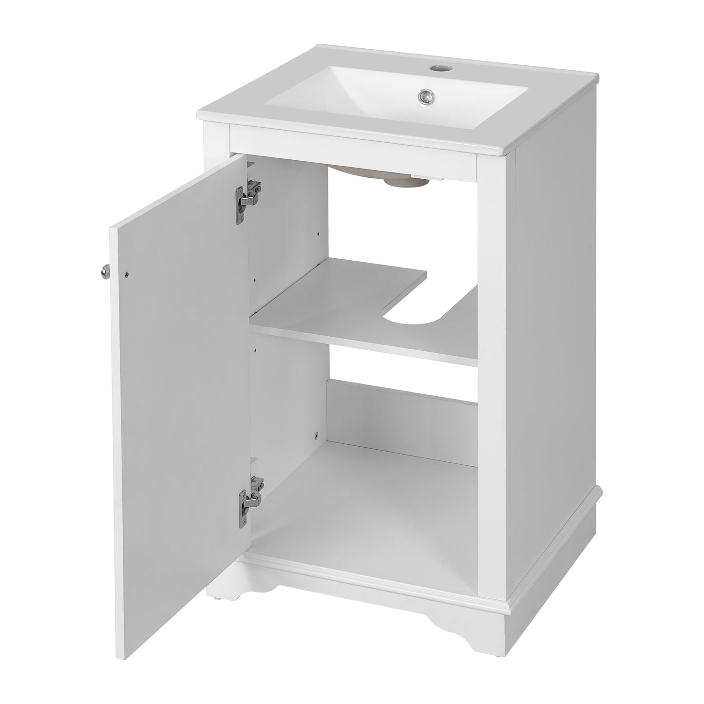 VanityFus 20.1-in White Bathroom Vanity Undermount Single Sink Combo with 1 Soft Close with Ceramic Top Adjustable Shelves