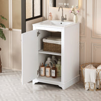 VanityFus 20.1-in White Bathroom Vanity Undermount Single Sink Combo with 1 Soft Close with Ceramic Top Adjustable Shelves