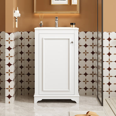 VanityFus 20.1-in White Bathroom Vanity Undermount Single Sink Combo with 1 Soft Close with Ceramic Top Adjustable Shelves
