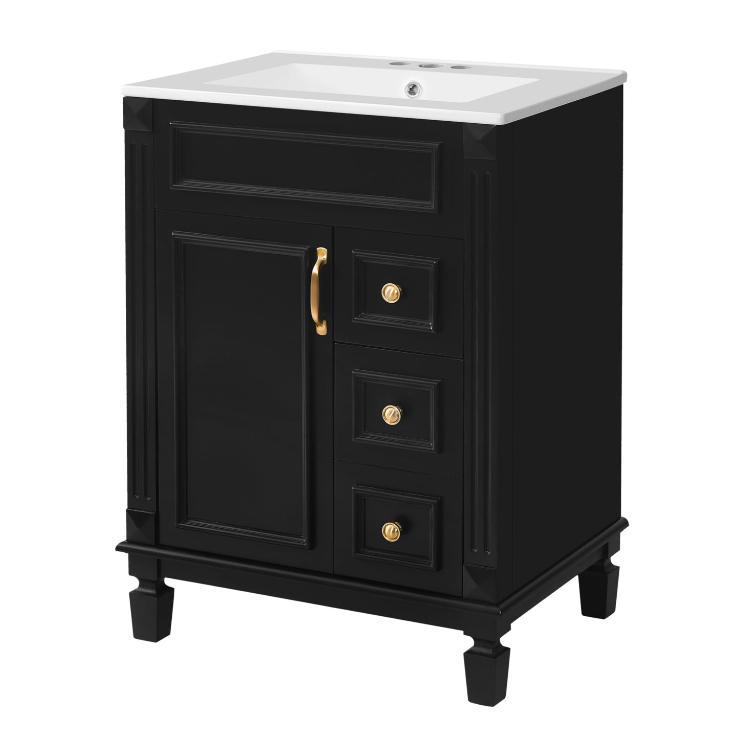 VanityFus 24-in Black Bathroom Vanity Undermount Single Sink Combo with Ceramic Top 1 Soft Close Door 2 Drawers Adjustable Shelves