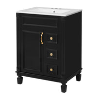 VanityFus 24-in Black Bathroom Vanity Undermount Single Sink Combo with Ceramic Top 1 Soft Close Door 2 Drawers Adjustable Shelves