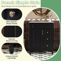 VanityFus 24-in Black Bathroom Vanity Undermount Single Sink Combo with Ceramic Top 1 Soft Close Door 2 Drawers Adjustable Shelves