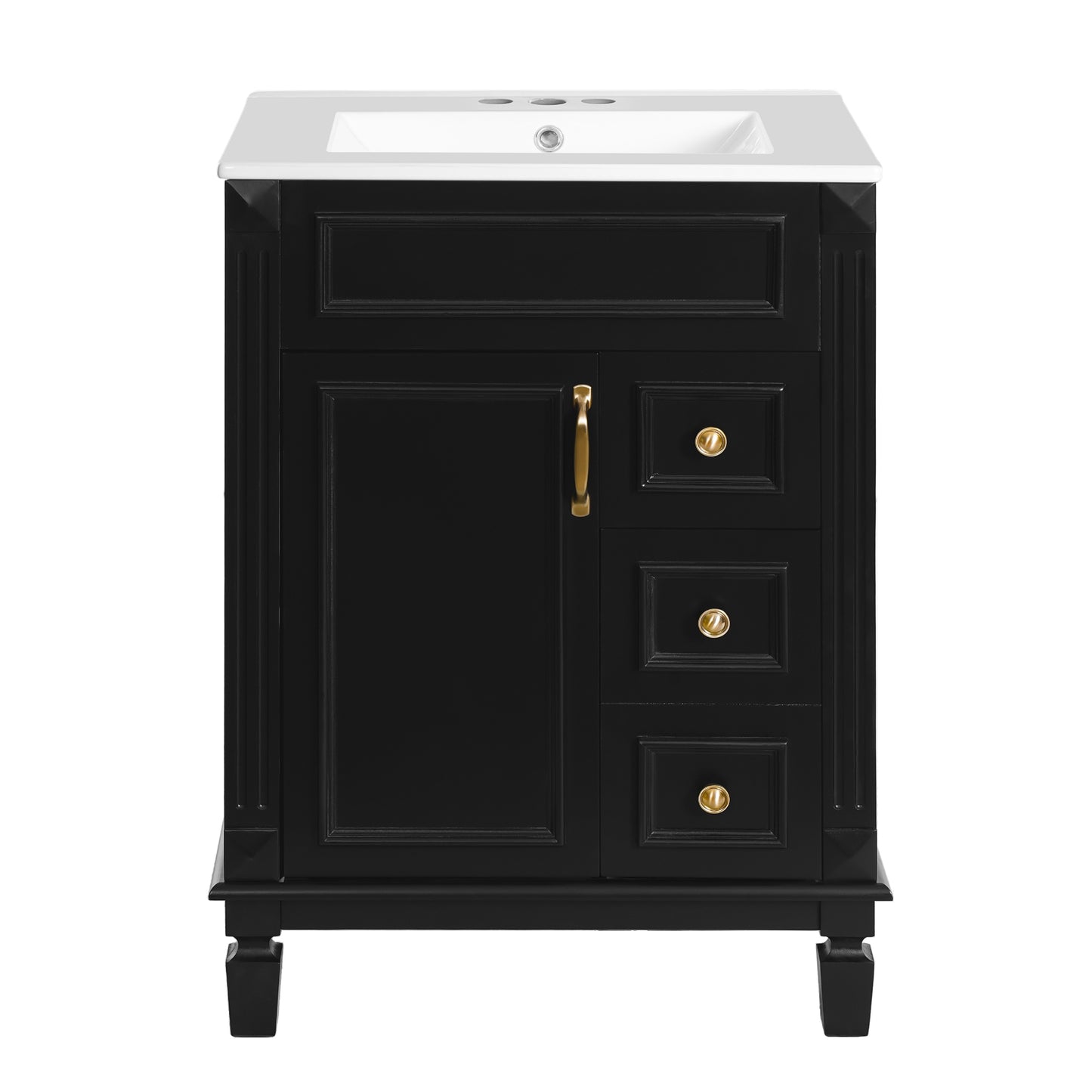 VanityFus 24-in Black Bathroom Vanity Undermount Single Sink Combo with Ceramic Top 1 Soft Close Door 2 Drawers Adjustable Shelves