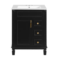 VanityFus 24-in Black Bathroom Vanity Undermount Single Sink Combo with Ceramic Top 1 Soft Close Door 2 Drawers Adjustable Shelves