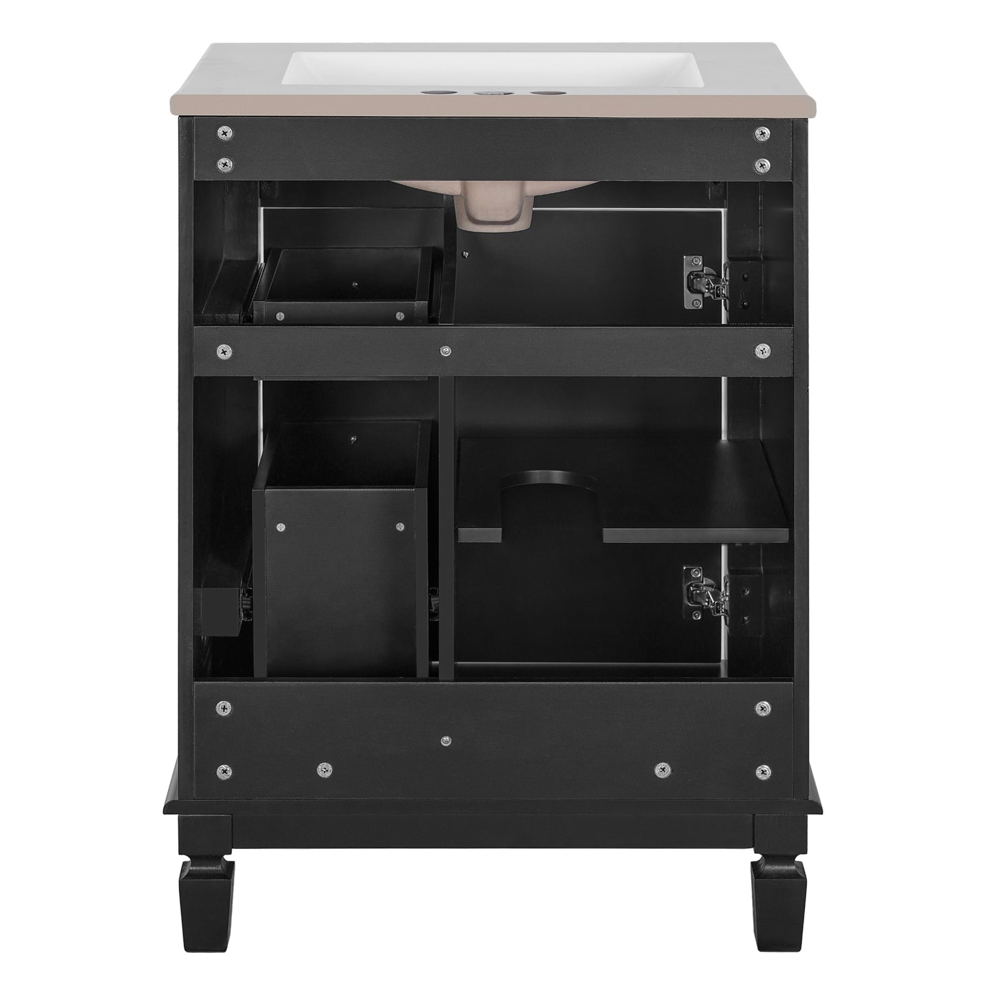 VanityFus 24-in Black Bathroom Vanity Undermount Single Sink Combo with Ceramic Top 1 Soft Close Door 2 Drawers Adjustable Shelves