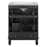 VanityFus 24-in Black Bathroom Vanity Undermount Single Sink Combo with Ceramic Top 1 Soft Close Door 2 Drawers Adjustable Shelves