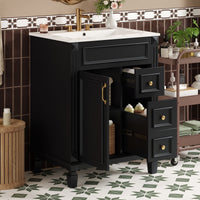 VanityFus 24-in Black Bathroom Vanity Undermount Single Sink Combo with Ceramic Top 1 Soft Close Door 2 Drawers Adjustable Shelves