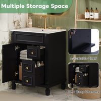 VanityFus 24-in Black Bathroom Vanity Undermount Single Sink Combo with Ceramic Top 1 Soft Close Door 2 Drawers Adjustable Shelves