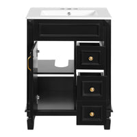 VanityFus 24-in Black Bathroom Vanity Undermount Single Sink Combo with Ceramic Top 1 Soft Close Door 2 Drawers Adjustable Shelves