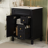 VanityFus 24-in Black Bathroom Vanity Undermount Single Sink Combo with Ceramic Top 1 Soft Close Door 2 Drawers Adjustable Shelves