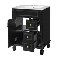 VanityFus 24-in Black Bathroom Vanity Undermount Single Sink Combo with Ceramic Top 1 Soft Close Door 2 Drawers Adjustable Shelves
