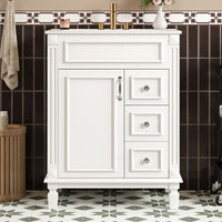 VanityFus 24-in White Bathroom Vanity Undermount Single Sink Combo with Ceramic Top 1 Soft Close Door 2 Drawers Adjustable Shelves