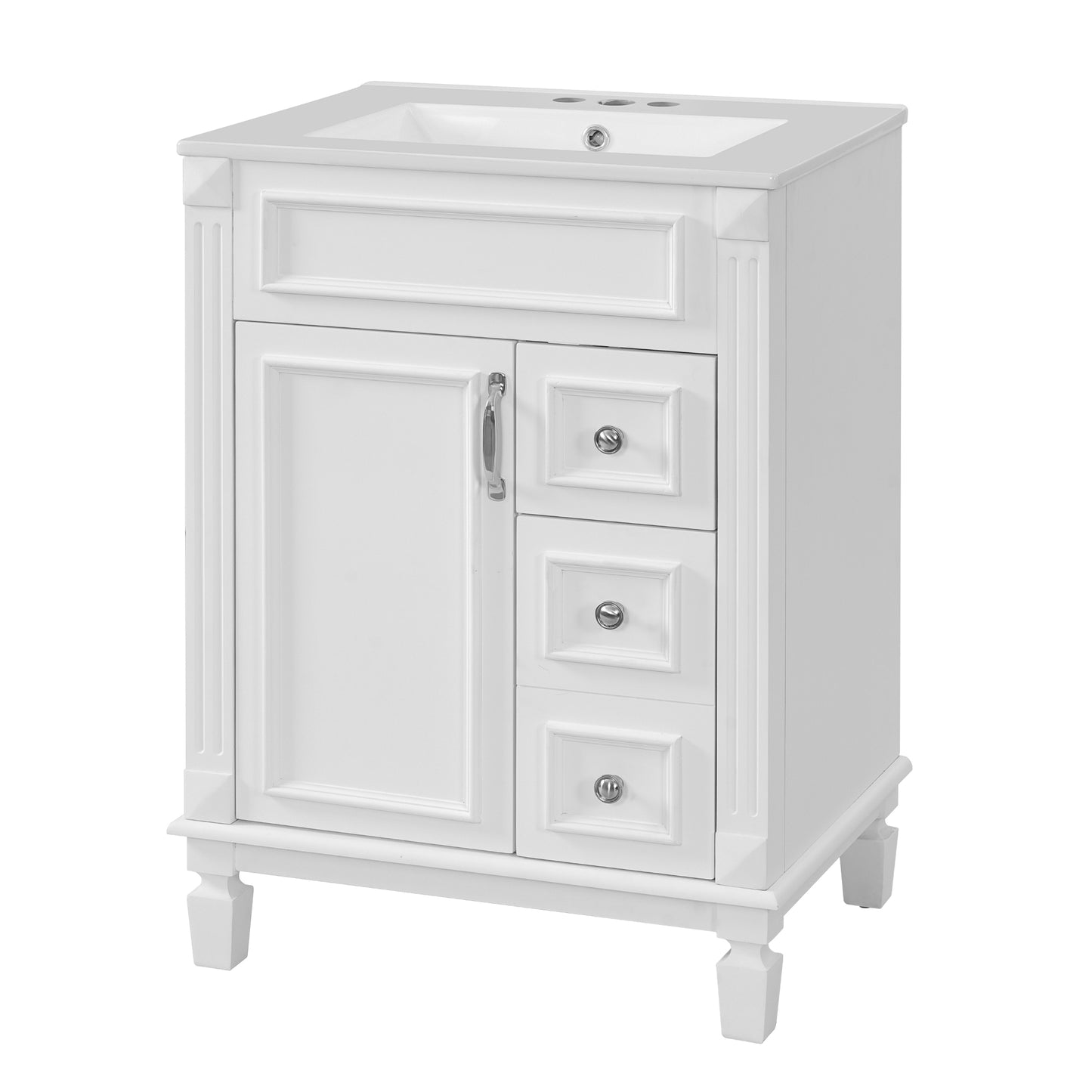 VanityFus 24-in White Bathroom Vanity Undermount Single Sink Combo with Ceramic Top 1 Soft Close Door 2 Drawers Adjustable Shelves