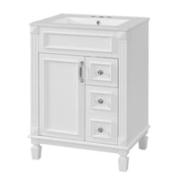 VanityFus 24-in White Bathroom Vanity Undermount Single Sink Combo with Ceramic Top 1 Soft Close Door 2 Drawers Adjustable Shelves