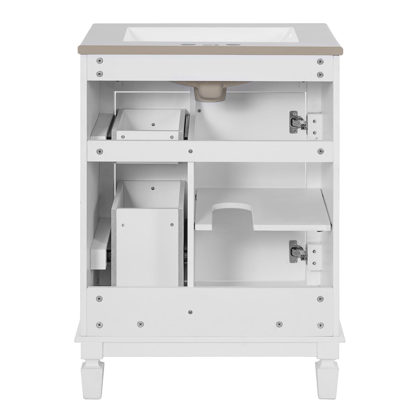 VanityFus 24-in White Bathroom Vanity Undermount Single Sink Combo with Ceramic Top 1 Soft Close Door 2 Drawers Adjustable Shelves