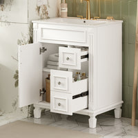 VanityFus 24-in White Bathroom Vanity Undermount Single Sink Combo with Ceramic Top 1 Soft Close Door 2 Drawers Adjustable Shelves