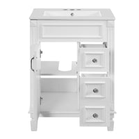 VanityFus 24-in White Bathroom Vanity Undermount Single Sink Combo with Ceramic Top 1 Soft Close Door 2 Drawers Adjustable Shelves