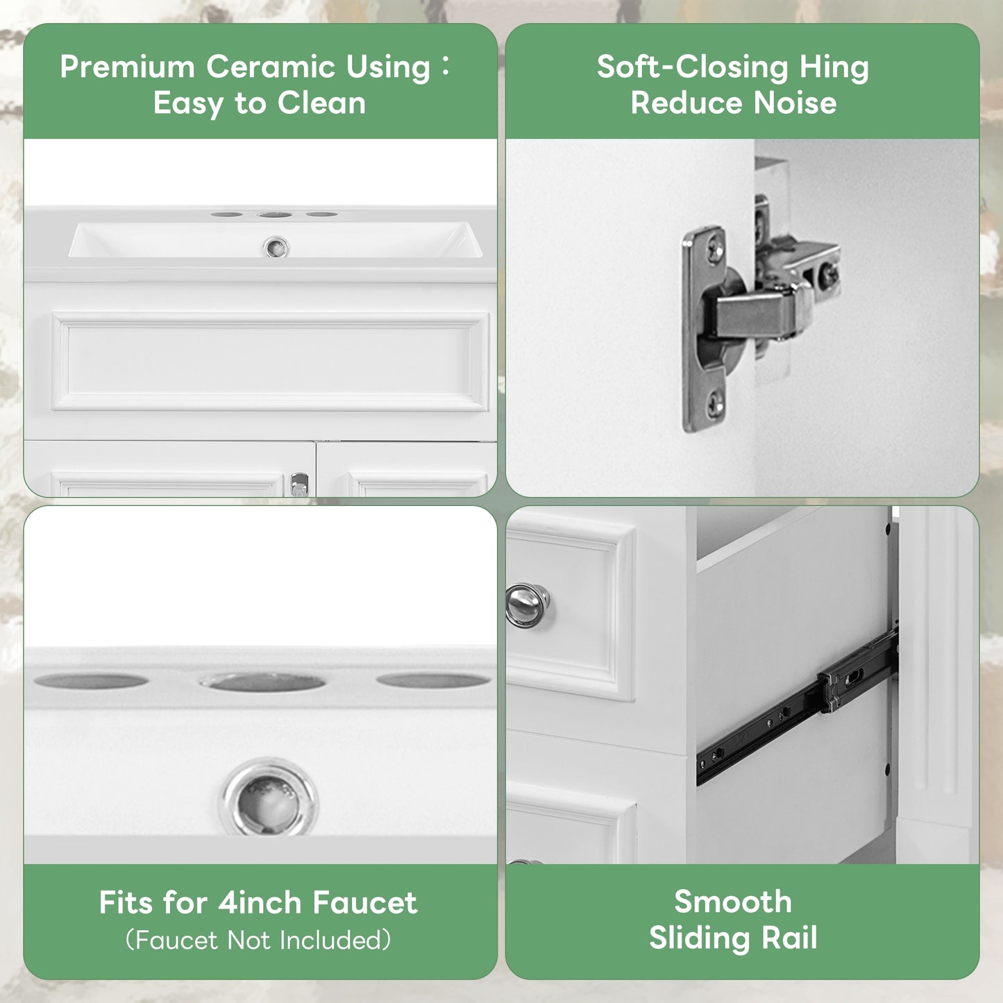 VanityFus 24-in White Bathroom Vanity Undermount Single Sink Combo with Ceramic Top 1 Soft Close Door 2 Drawers Adjustable Shelves