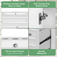 VanityFus 24-in White Bathroom Vanity Undermount Single Sink Combo with Ceramic Top 1 Soft Close Door 2 Drawers Adjustable Shelves