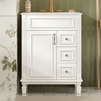 VanityFus 24-in White Bathroom Vanity Undermount Single Sink Combo with Ceramic Top 1 Soft Close Door 2 Drawers Adjustable Shelves