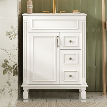 VanityFus 24-in White Bathroom Vanity Undermount Single Sink Combo with Ceramic Top 1 Soft Close Door 2 Drawers Adjustable Shelves