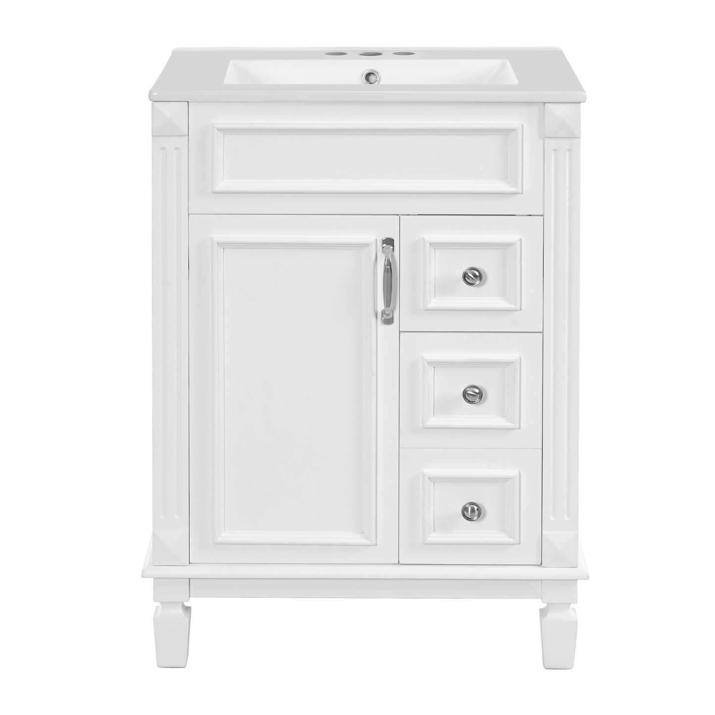 VanityFus 24-in White Bathroom Vanity Undermount Single Sink Combo with Ceramic Top 1 Soft Close Door 2 Drawers Adjustable Shelves