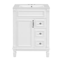 VanityFus 24-in White Bathroom Vanity Undermount Single Sink Combo with Ceramic Top 1 Soft Close Door 2 Drawers Adjustable Shelves