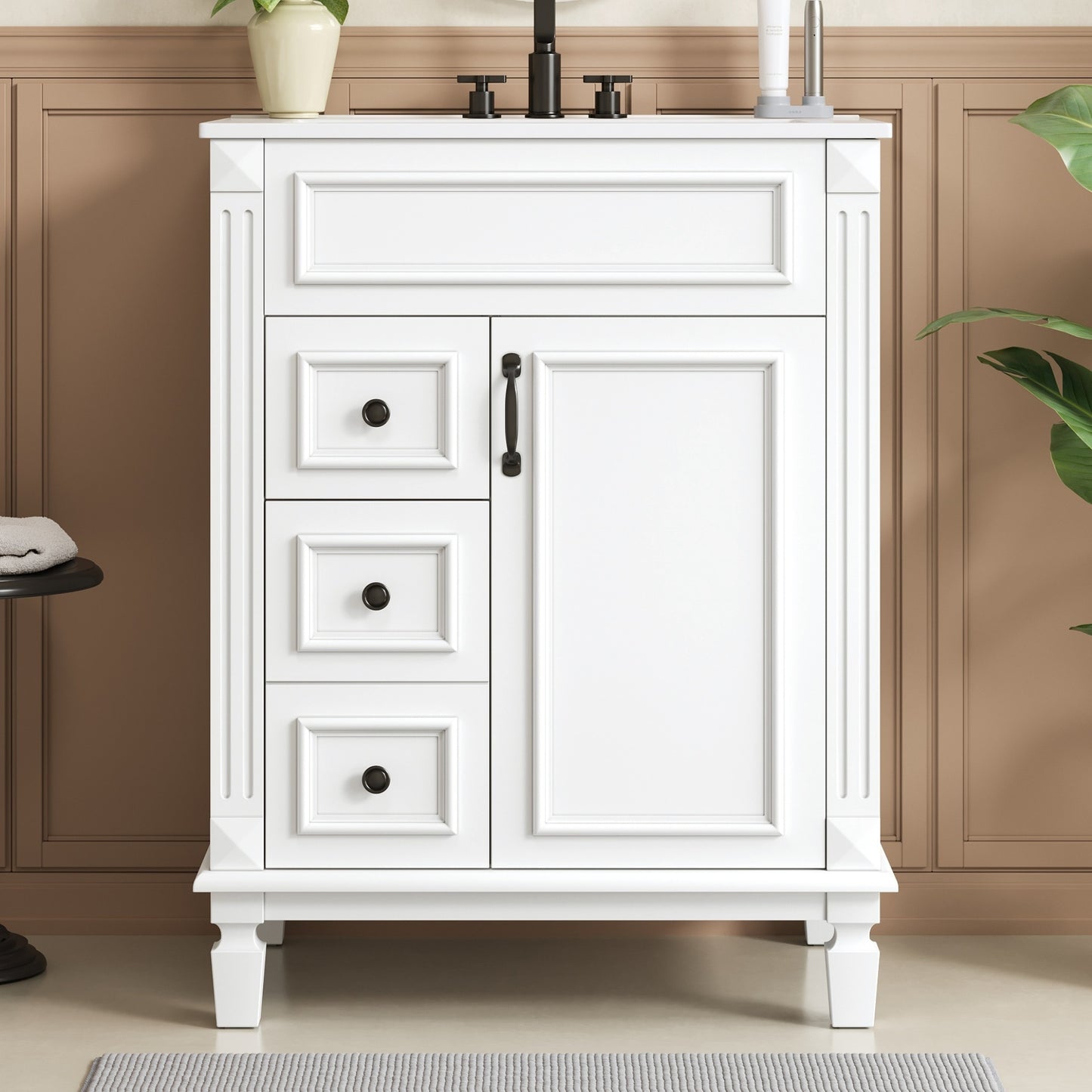 VanityFus 24-in White Bathroom Vanity Undermount Single Sink Combo with 1 Soft Close with Ceramic Top 2 Drawers Adjustable Shelves