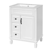 VanityFus 24-in White Bathroom Vanity Undermount Single Sink Combo with 1 Soft Close with Ceramic Top 2 Drawers Adjustable Shelves