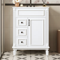 VanityFus 24-in White Bathroom Vanity Undermount Single Sink Combo with 1 Soft Close with Ceramic Top 2 Drawers Adjustable Shelves