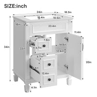 VanityFus 24-in White Bathroom Vanity Undermount Single Sink Combo with 1 Soft Close with Ceramic Top 2 Drawers Adjustable Shelves